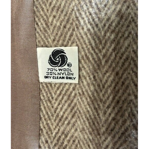 Vintage Herman Kay Wool Blend Pea Coat Herringbone Beige Lined Pocket - Picture 9 of 9